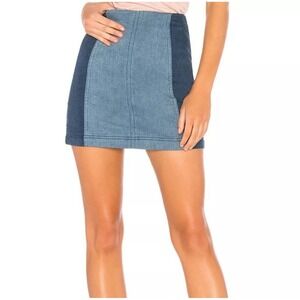 Free People Modern‎ Femme Denim Skirt 0 Two Tone Mini Stretch Jean Boho Classic